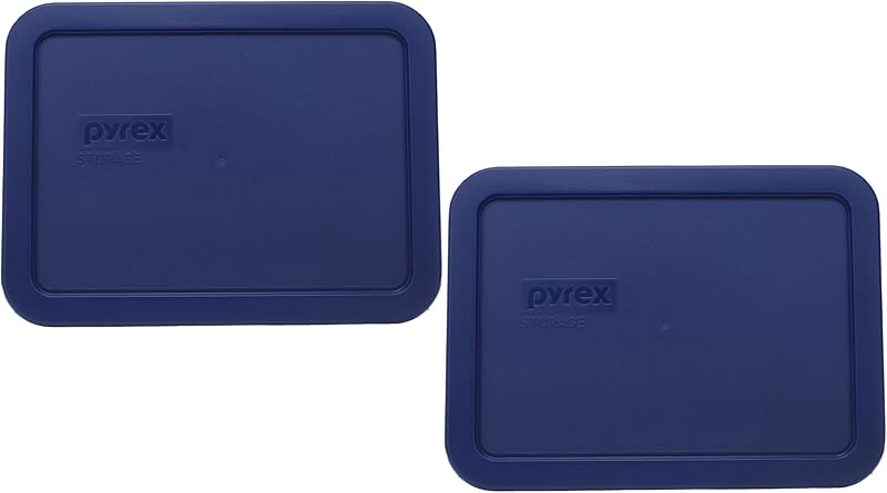Pyrex 7210-PC (3 tazas) Tapa azul para almacenamiento de alimentos (paquete de 2) - Fabricado en EE. UU. | Plástico sin BPA | Forma rectangular | Cubierta de repuesto | Diseñado para plato de vidrio 7210 | Apto para lavavajillas | Preparación de comidas