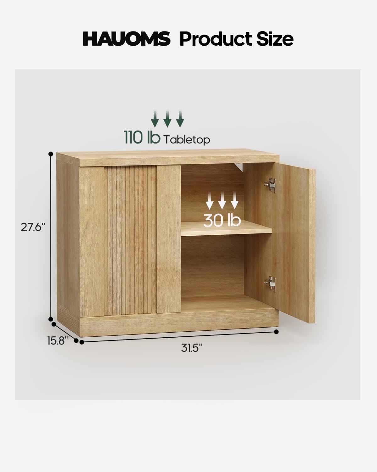 HAUOMS Storage Cabinet, Buffet Cabinet, Fluted Console Cabinet, Sideboard with Adjustable Shelf, Mid Century Modern Buffet Table, Credenza, for Kitchen, Living Room, Entryway (Oak, 2 Pieces)