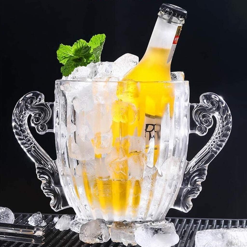 Elegant Crystal Ice Bucket with Length Stainless Steel Ice Tongs and Handles Home Bar Wine Champagne Cooler Bucket