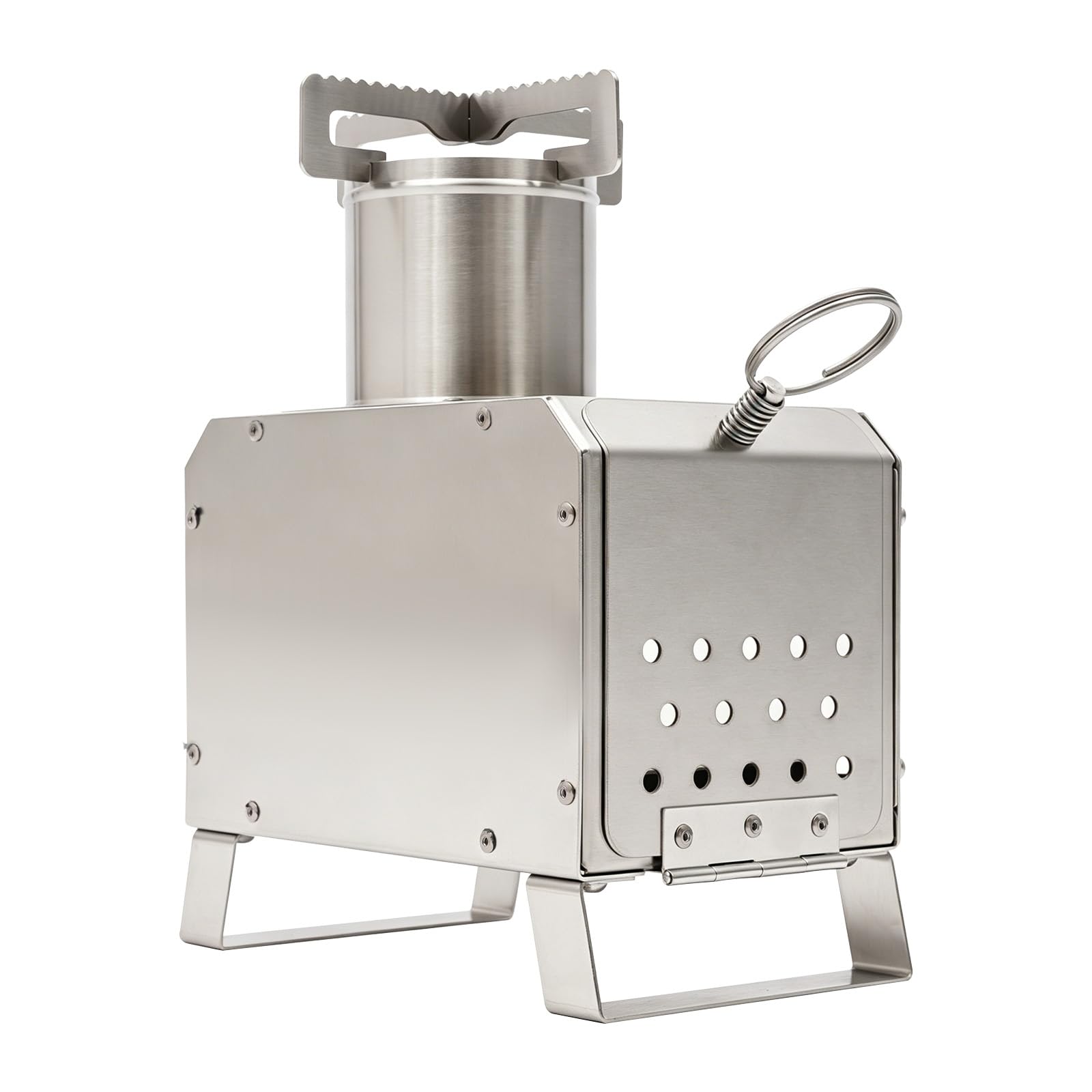 Réchaud Bois Camping Portable, Poêle Inox Avec Vitre Feu Visible, Extérieur