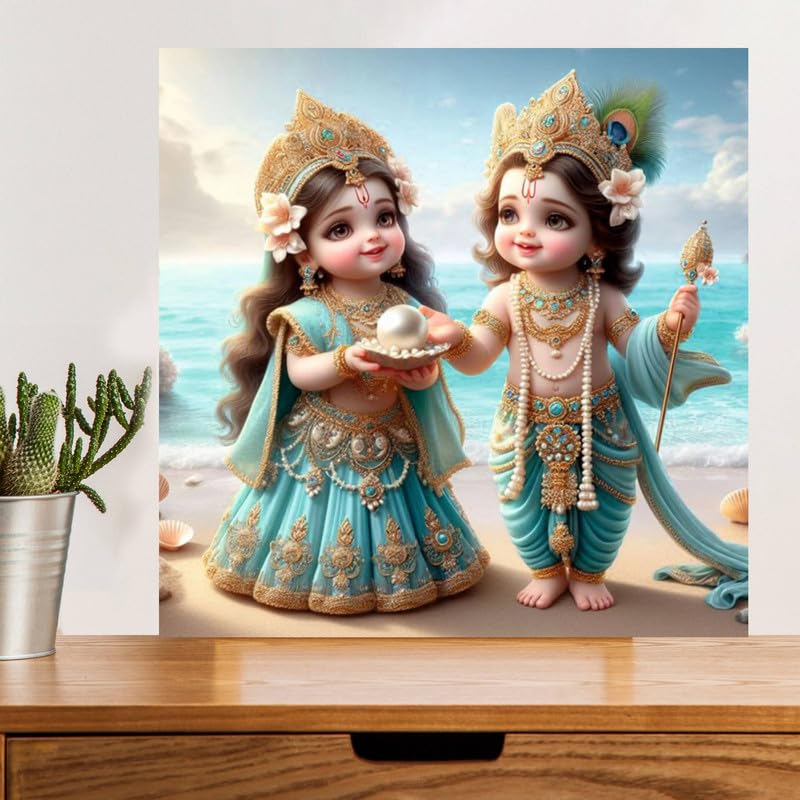 Image of British Terminal Cute little Bal Gopal Baby God Krishna| Kanha Ji | Laddu Lord Makhan Chor Painting Religious Poster for Pregnant Women for wall (matt thin vinyl,sticker,multicolor,unframed)| bj38