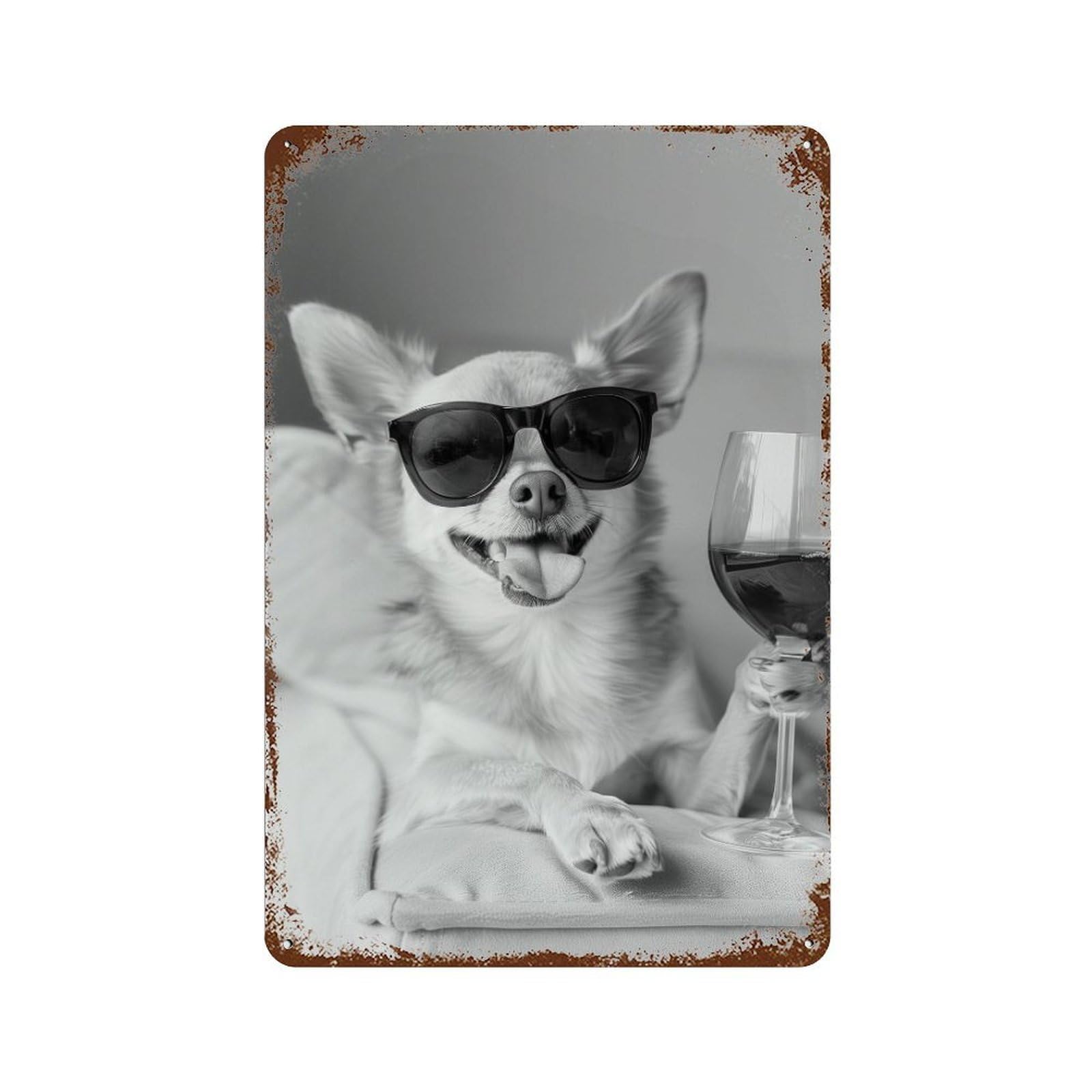 xiaoxiaoshen Chihuahua Drinking Wine Print Wall Decor Art Metal Tin Poster Modern Home Decor Art Home Bar Shop Decorations Vintage Sign 30x20cm