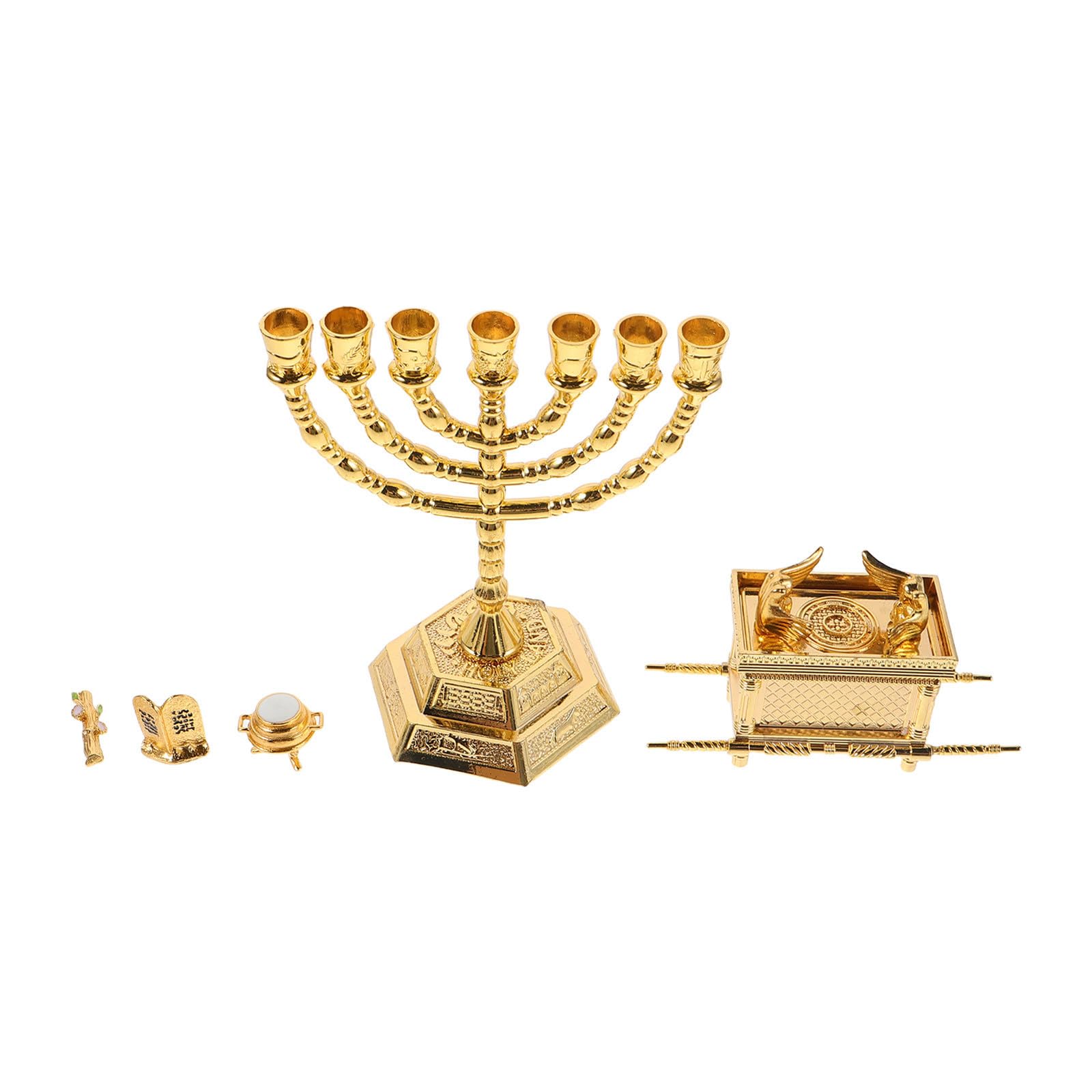 Tischkerzenständer und religiöse Skulptur aus Zinklegierung in Gold, spirituelle Kunstwerke für Wohnzimmertisch und religiöse Anlässe, 1 Set