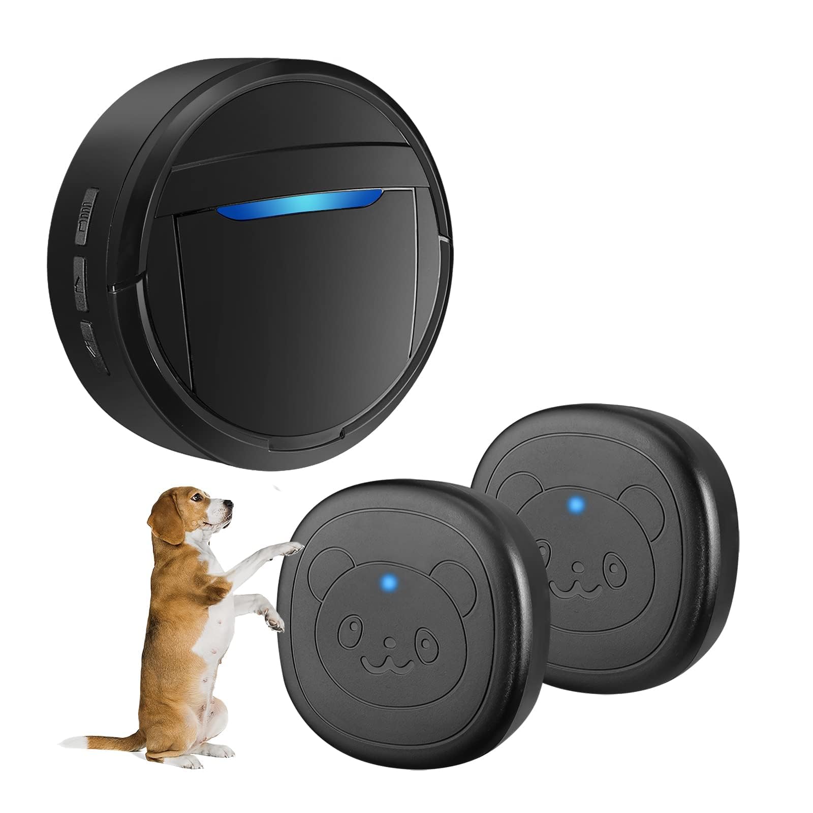 Wireless Dog Doorbell, Ring Bell to Go Outside, IP55 Waterproof Buttons, 55 Melodies, 4 Volume Levels and 950ft Range (Black, 2 Transmitters, 1 Reciever)