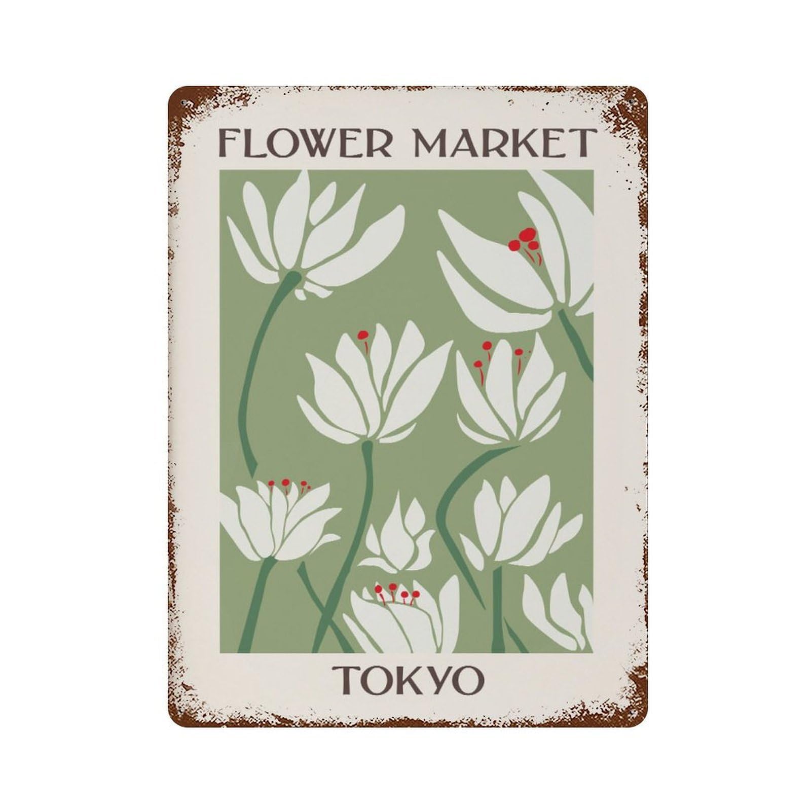 xiaoxiaoshen Flower Market Tokyo Floral Wall Decor Art Metal Tin Poster Modern Home Decor Art Home Bar Shop Decorations Vintage Sign 40x30cm