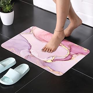 Sponsored Ad - Diatomaceous Earth Bath mat ，Pink Marble Super Absorbent Fast Drying Non-Slip Diatomite Mud Bathroom Floor ...