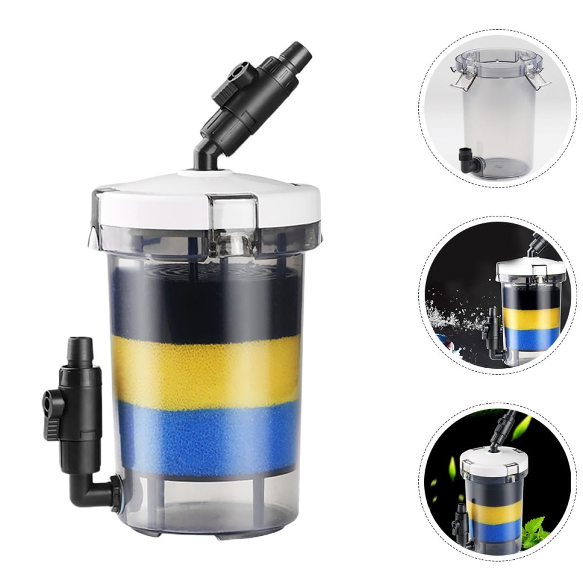 Toddmomy Leiser Externer Aquarienfilter mit Transparentem Kunststoff Eimer Rundes Design 16mm und Auslass für Aquarium und Front Grasbecken