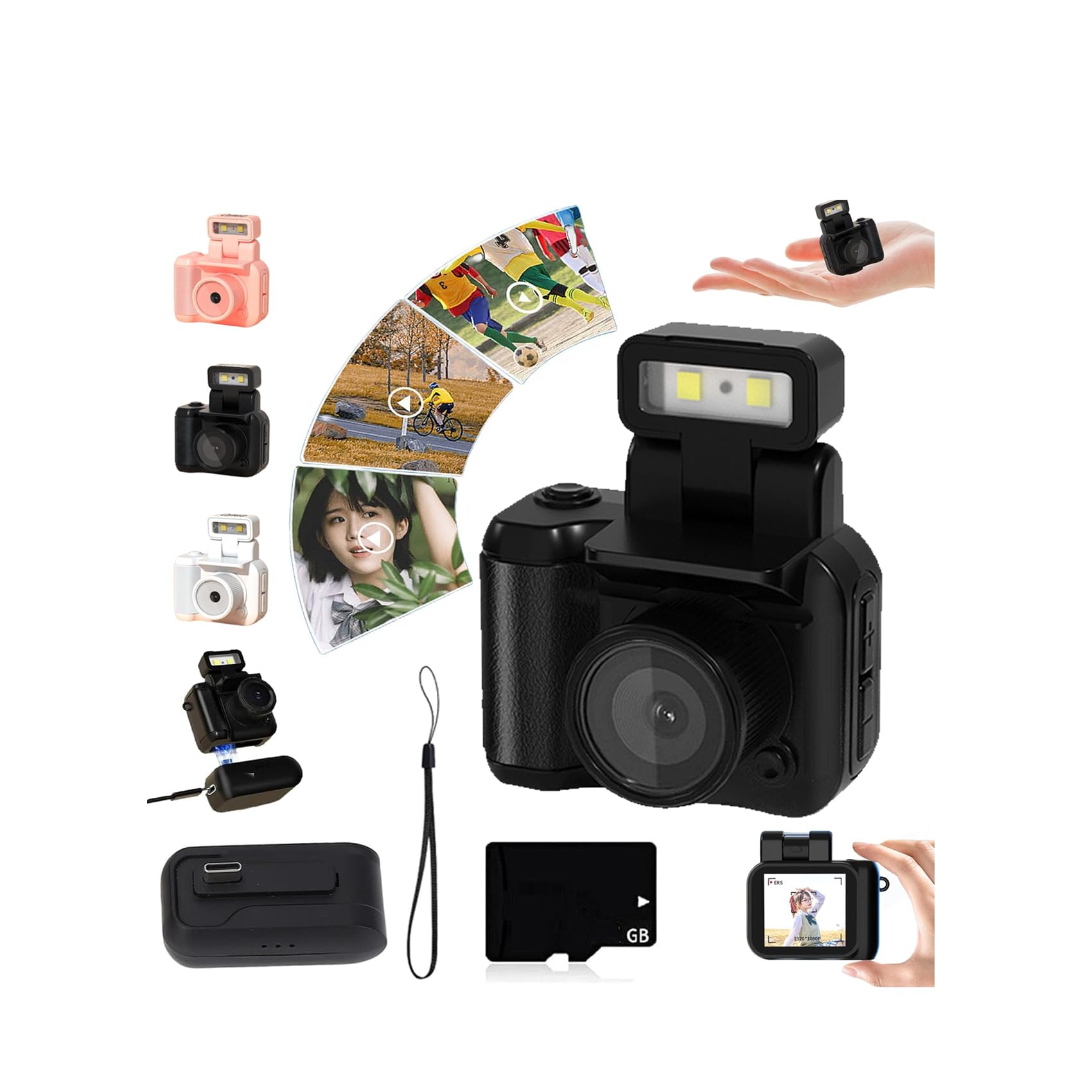 Retroscope Mini Camera, Retro Mini Camera, Retro Snap Camera, Tiny Camera Keychain, Mini Camera Keychain, 1080P Vintage Small Digital Camera Video Recorder with LED Flash Light (Black, 16GB)