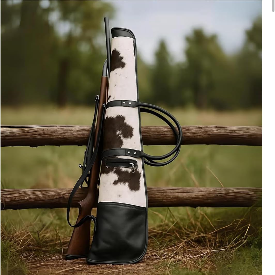 Cowhide Knife Sheath with Shoulder Strap, Black and White Leather Blade Cover, Adjustable Carrying Case