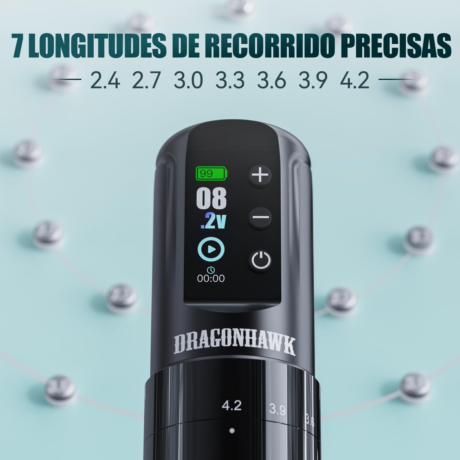 Dragonhawk Atom2 Pro Rotativa Máquina de Tatuar Inalámbrica 7 Strokes Length 2.4-4.2mm