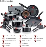 T-fal, Culinaire, Pots et poêles, 16- Ensemble de pièces, Indicateur de chaleur thermo-stationné, Noir, Tous les plans de cuisson (à l'exclusion de l'induction), Lave-vaisselle, Coffre-fort pour fours, Ensemble d'articles de cuisine, Ensemble de pots