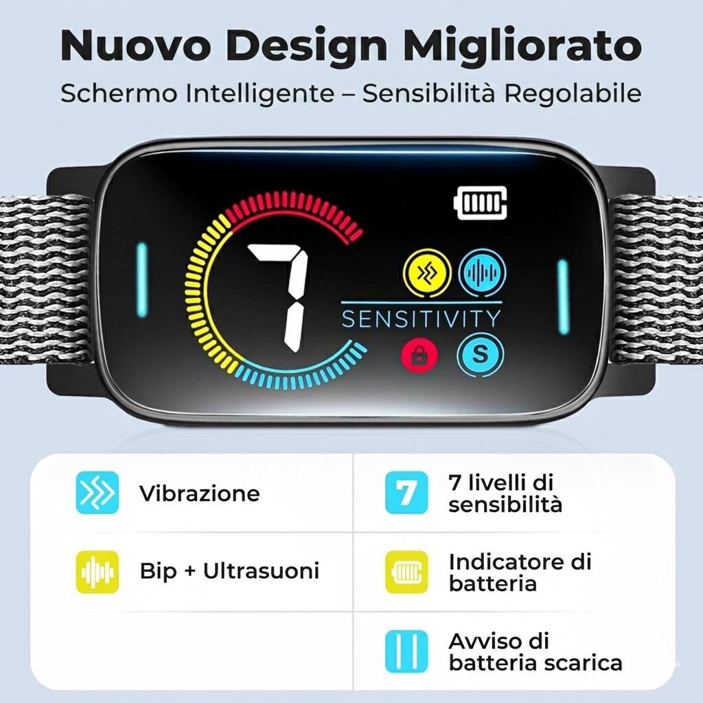Collare Antiabbaio per Cani Senza Shock Elettrico, Ricaricabile, con 3 Modalità di Addestramento, 7 Livelli di Sensibilità, per Cani Piccoli, Medi e Grandi, Impermeabile IP67