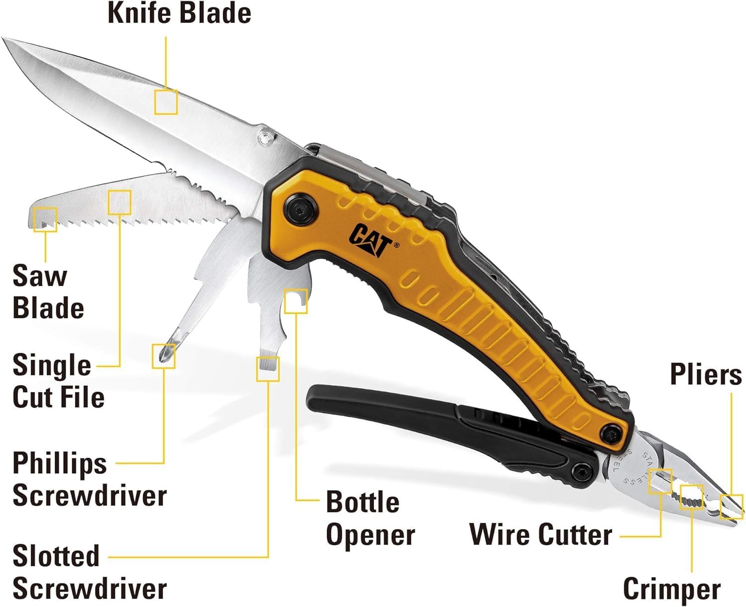 Generic CAT XL 9-in-1 Multi-Tool Kit - Compact Outdoor Survival, Heavy-Duty, Tactical Pocket Knife for Versatile Everyday Carry and Emergency Rescue