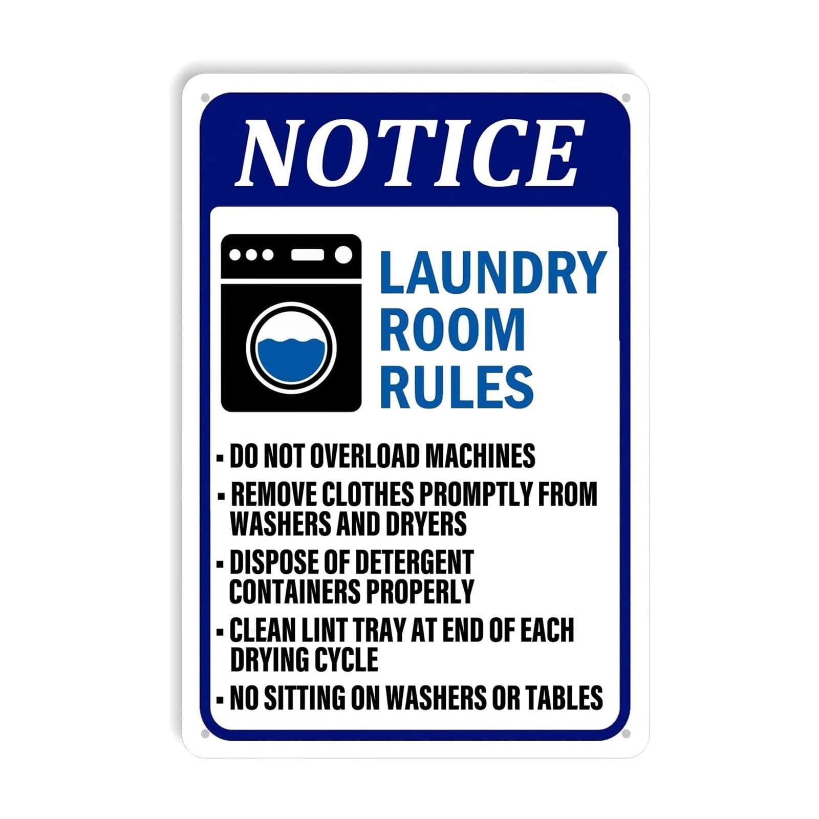 ZDVHOMCB Retro Metal Sign Funny Laundry Room Rules Do Not Overload Machines Novelty Laundry Room Decor Humorous Warning Sign for Home Basement 8 X 12 in