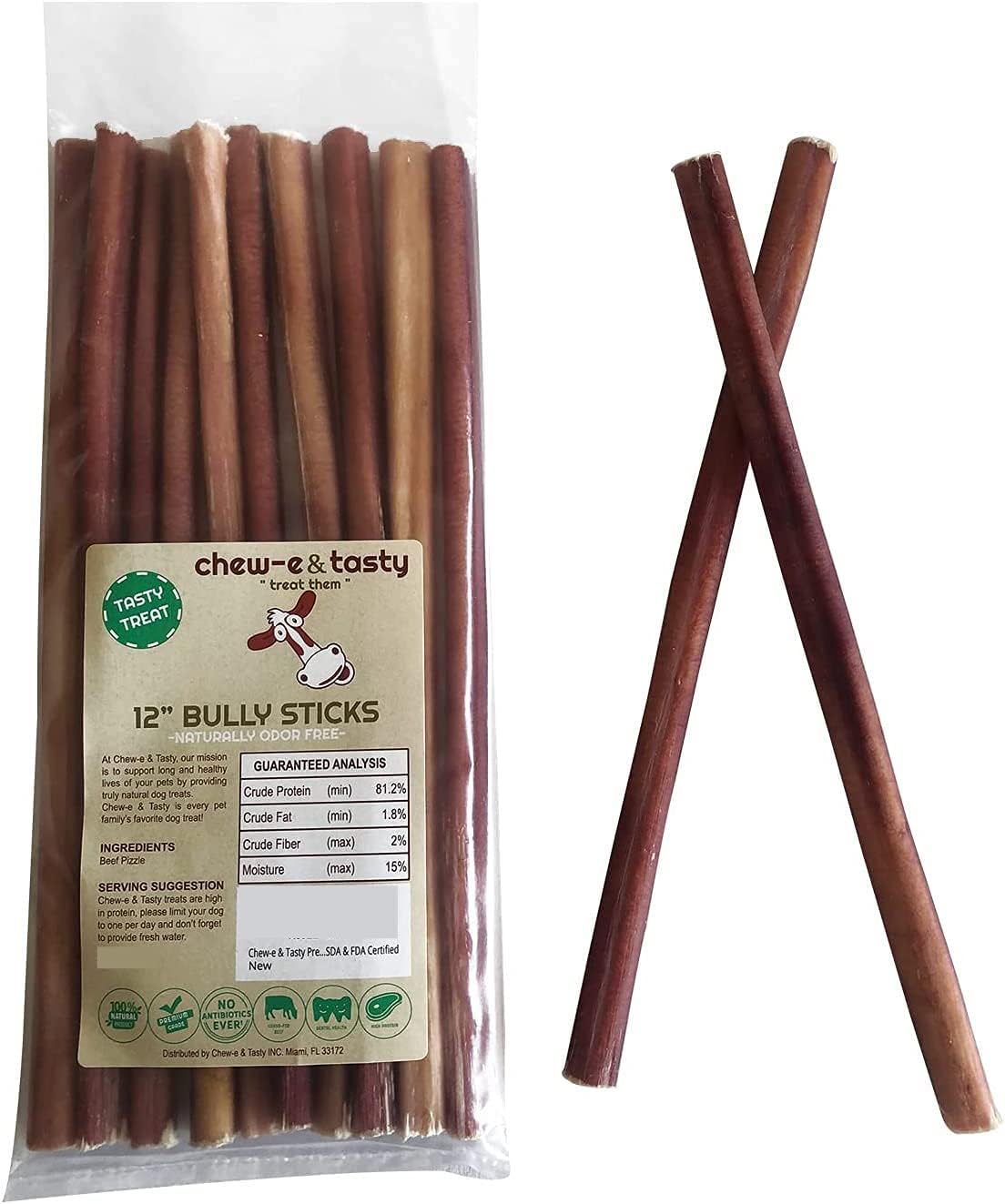 chewe&tasty 12 Inch Bully Sticks for Large Dogs (Pack of