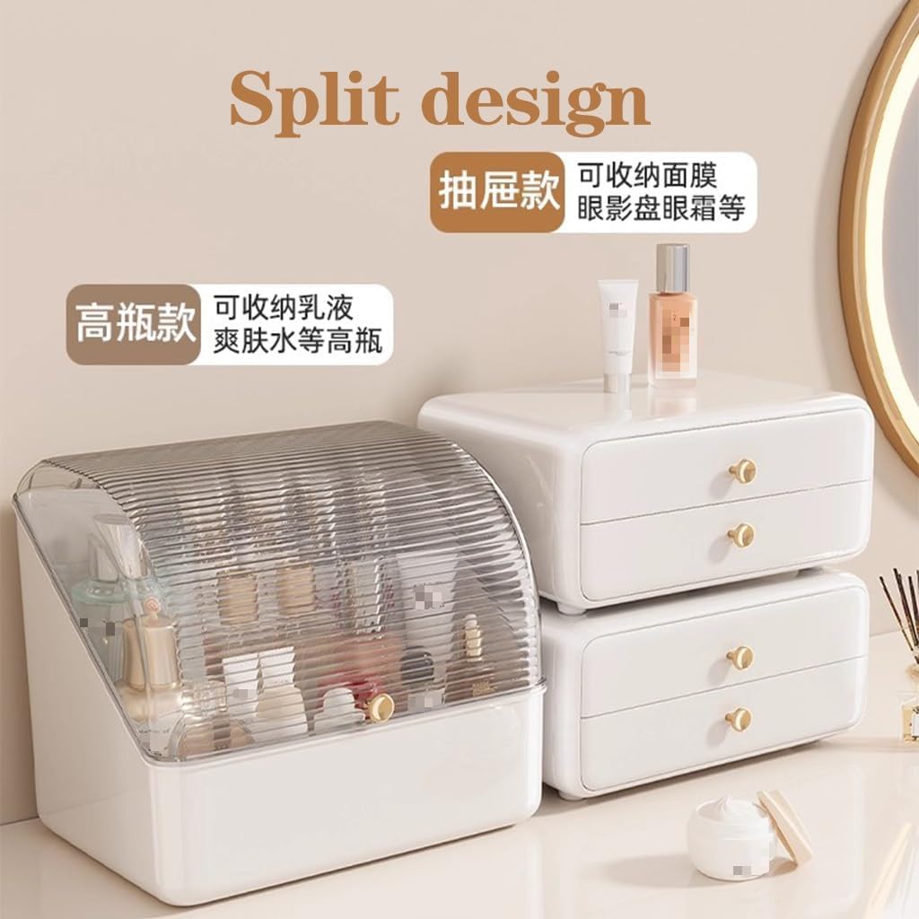 Espositore per Cosmetici con Coperchio Trasparente, Organizer per Trucco e Cura della Pelle per Bagno, scrivania da toeletta per Camera da Letto (Bianco 27 * 18 * 35 cm)