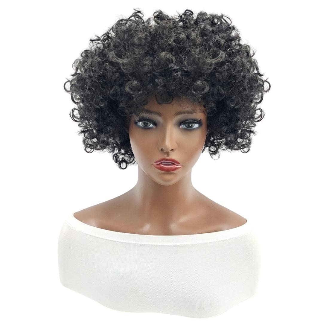 Fluffy Afro Short Curly Wig for Women Men Cosplay Anime Party Christmas Halloween Fancy Funny Clown Wigs Synthetic Hair (Black)