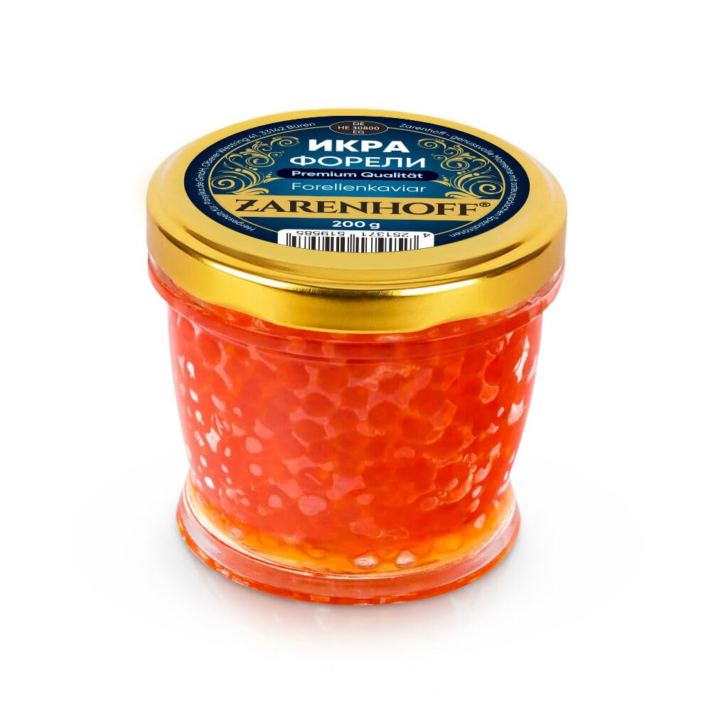 Forellen Kaviar 200 g im Glas | Premium Forellenkaviar roter Kaviar икра caviar feiner Geschmack hochwertiger Fischrogen | ideal für Gourmets & besondere Anlässe