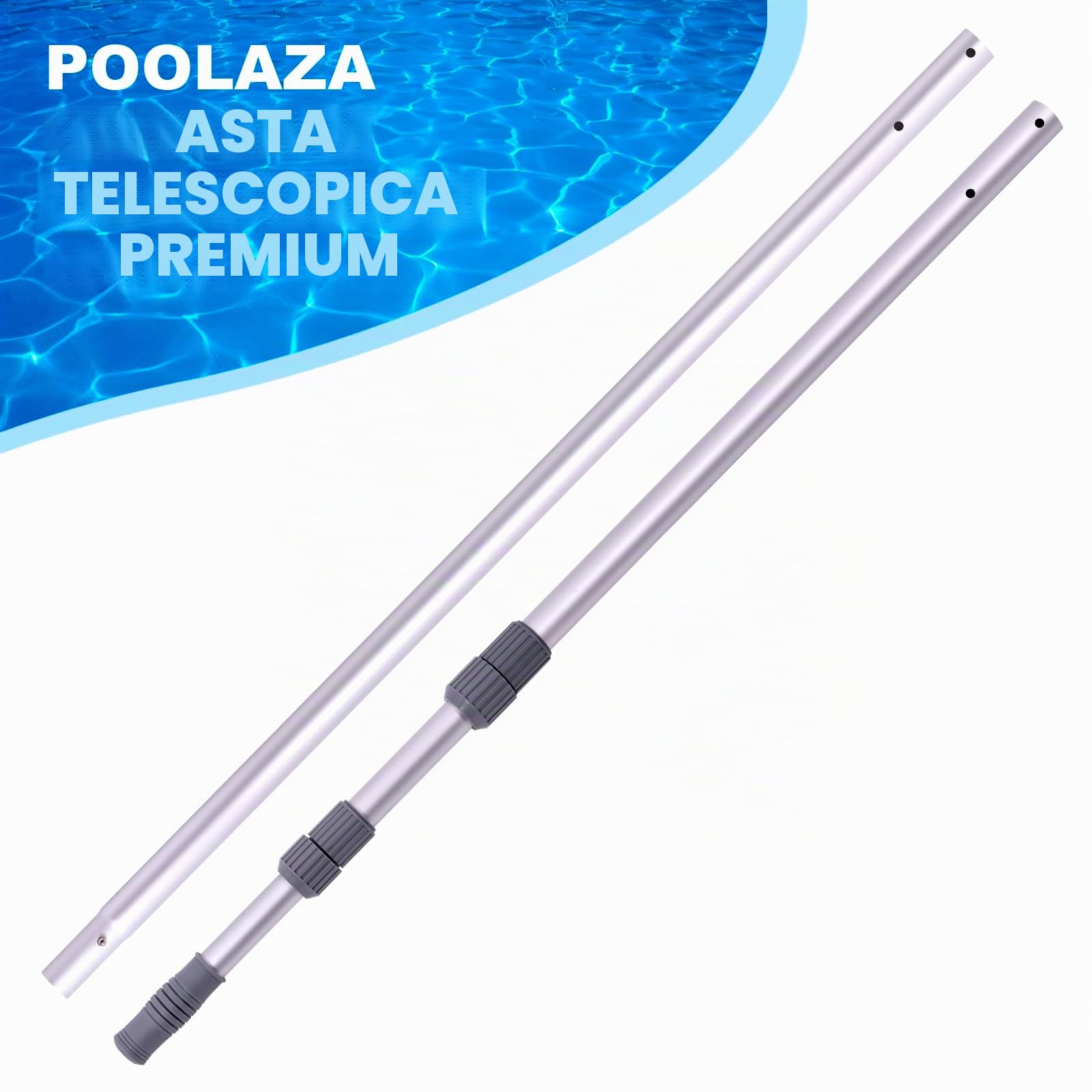 POOLAZA Asta per Piscina - Aste telescopiche professionali per la pulizia della piscina da 3,6 m, aste telescopiche regolabili, per retino skimmer, spazzola, testa di aspirazione