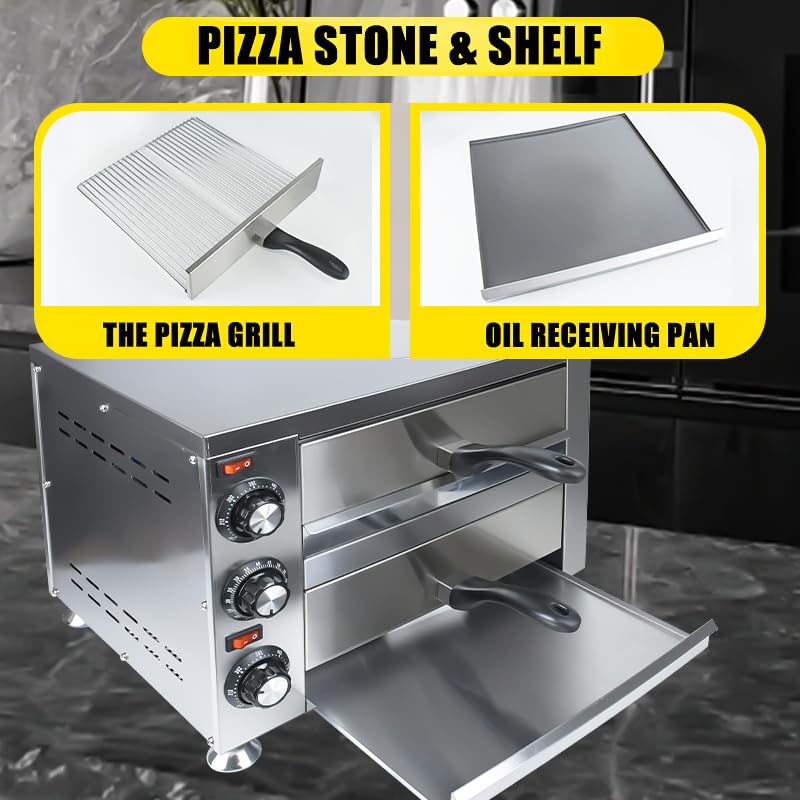 Horno de pizza de mesa de 2 niveles - Acero inoxidable comercial eléctrico interior con temporizador para el hogar y restaurante 5