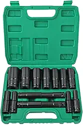 Jogo de Soquetes de Impacto 1/2 Profundos 15 Peças (8-32mm) - Cr-V - Alta Torque - Caixinha Organizadora - Completo para Caminhões e Oficina