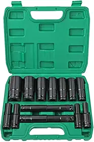 Jogo de Soquetes de Impacto 1/2 Profundos 15 Peças (8-32mm) - Cr-V - Alta Torque - Caixinha Organizadora - Completo para Caminhões e Oficina