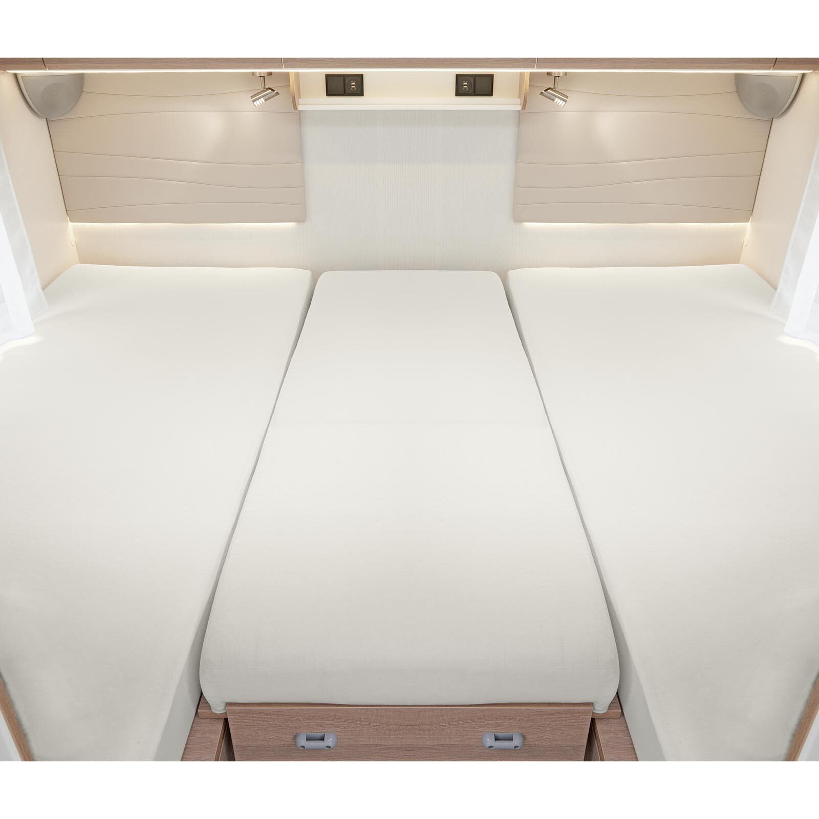 G BETTWARENSHOP – Spannbettlaken für Wohnmobile & Wohnwagen – Spannbetttuch Set 3-teilig – Jersey Bettlaken für Heckbetten 2 Längsbetten + Mittelteil, grau