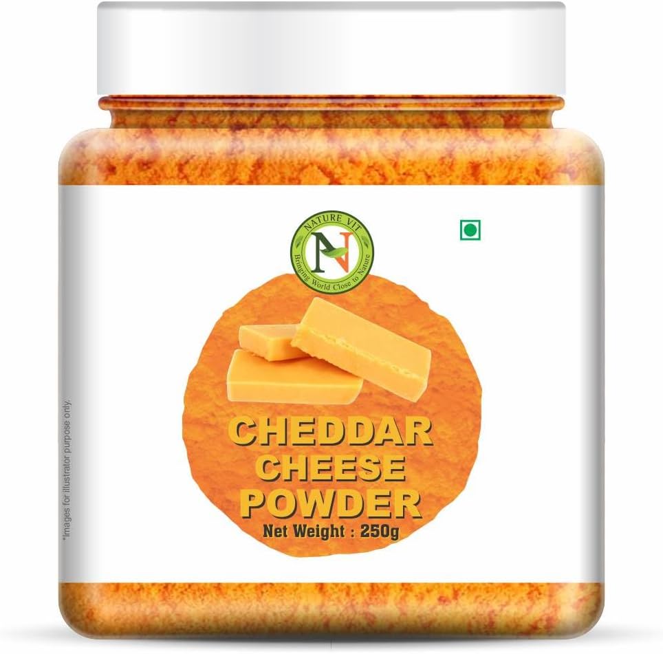 NatureVit Cheddar Cheese Powder, 250g | Cheddar Cheese Powder For Popcorn | Pizza Masala Powder | French Fries & Pasta Masala | Vegan Cheese Powder | Cheese Powder For Makhana