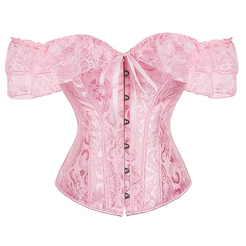 SHYMMUO Corset Top for Women Renaissance Steampunk Bustier Top Sexy Lace Up Corset Top Festival Pirate Halloween Costume - Pink - Large