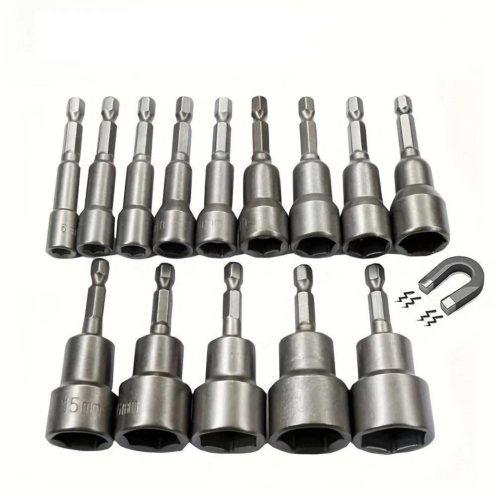 Wkrętak magnetyczny z nasadką udarową 6 mm-15 mm Zestaw kluczy imbusowych 1/4 cala Adapter wiertarski do wiertarek elektrycznych Zestaw nasadek do wkrętarek udarowych