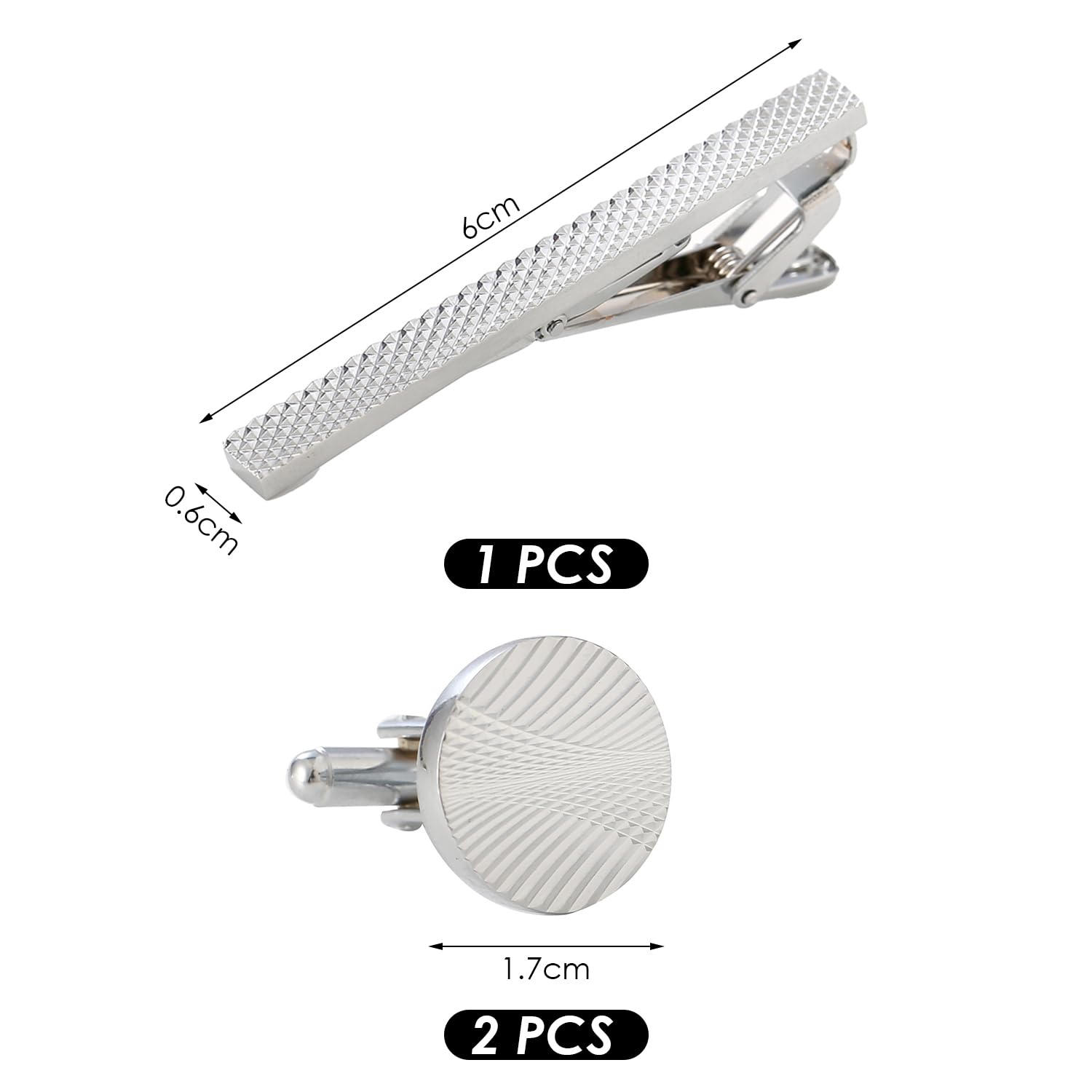 1 Morceau De Pince À Cravate Argentée en Acier Inoxydable, 1 Paire De Boutons De Manchette De Chemise pour Hommes, Tige De Pince À Cravate Élée, Un Cadeau pour Le Père.