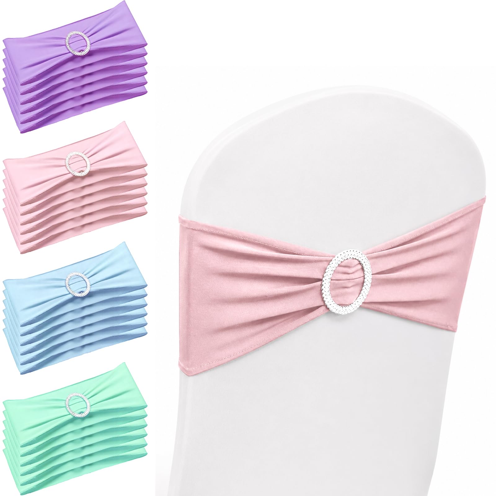 48 Pack Pastel Spandex Chair Sashes with Buckles, Elastic Chair Sashes