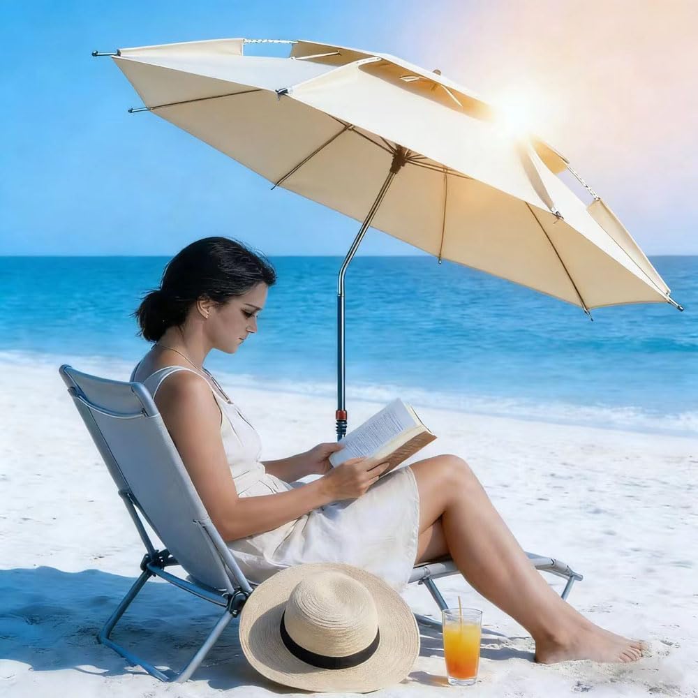 Ombrellone da spiaggia con ancora da spiaggia, Ø 160 cm, ombrellone da giardino esterno, 360 gradi, ombrellone reclinabile, telo protezione UV UV50+,Ombrella regolabile in altezza e