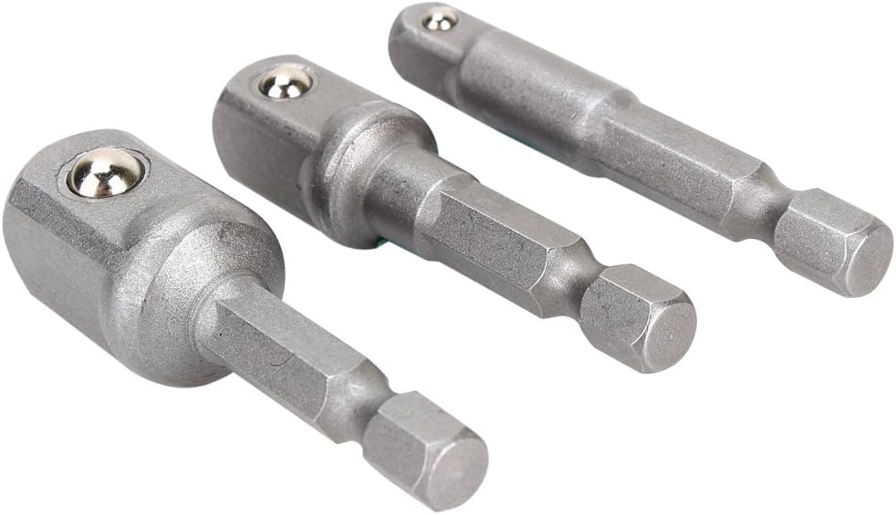 Power Drill Sockets Adapter Set 1/4" 3/8" 1/2" Hex Socket Wrench Extension Adapter Bit Set 3pcs for Drills Nut Driver Chrome Vanadium Steel