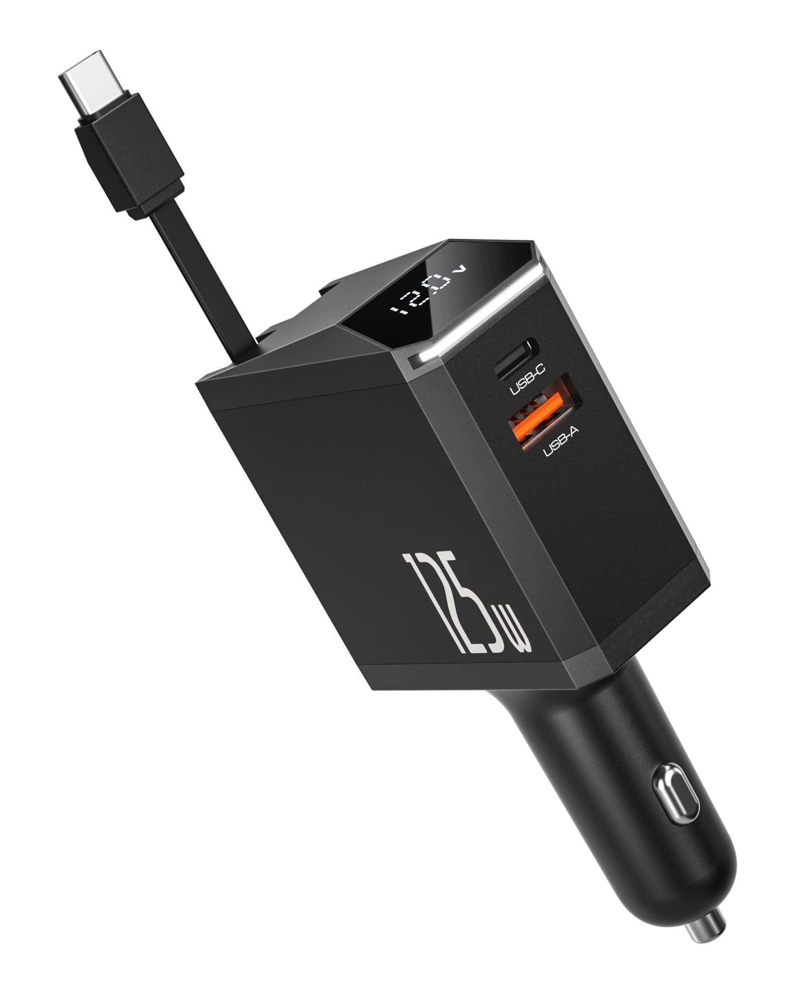 Ładowarka Samochodowa USB C 125W, Ładowarka do Telefonu z Kablem Wysuwan | Zapalniczka Gniazda Adapter,Ładowarki Samochodowej do Telefonów Komórkowych z Zwijany Kabel Typu-C,Szybka Wyświetlacze