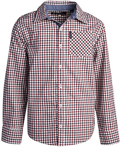 Ben Sherman Boys' Long Sleeve Button Down Collared Dress Shirt, Size 14-16, Red/White/Navy Plaid