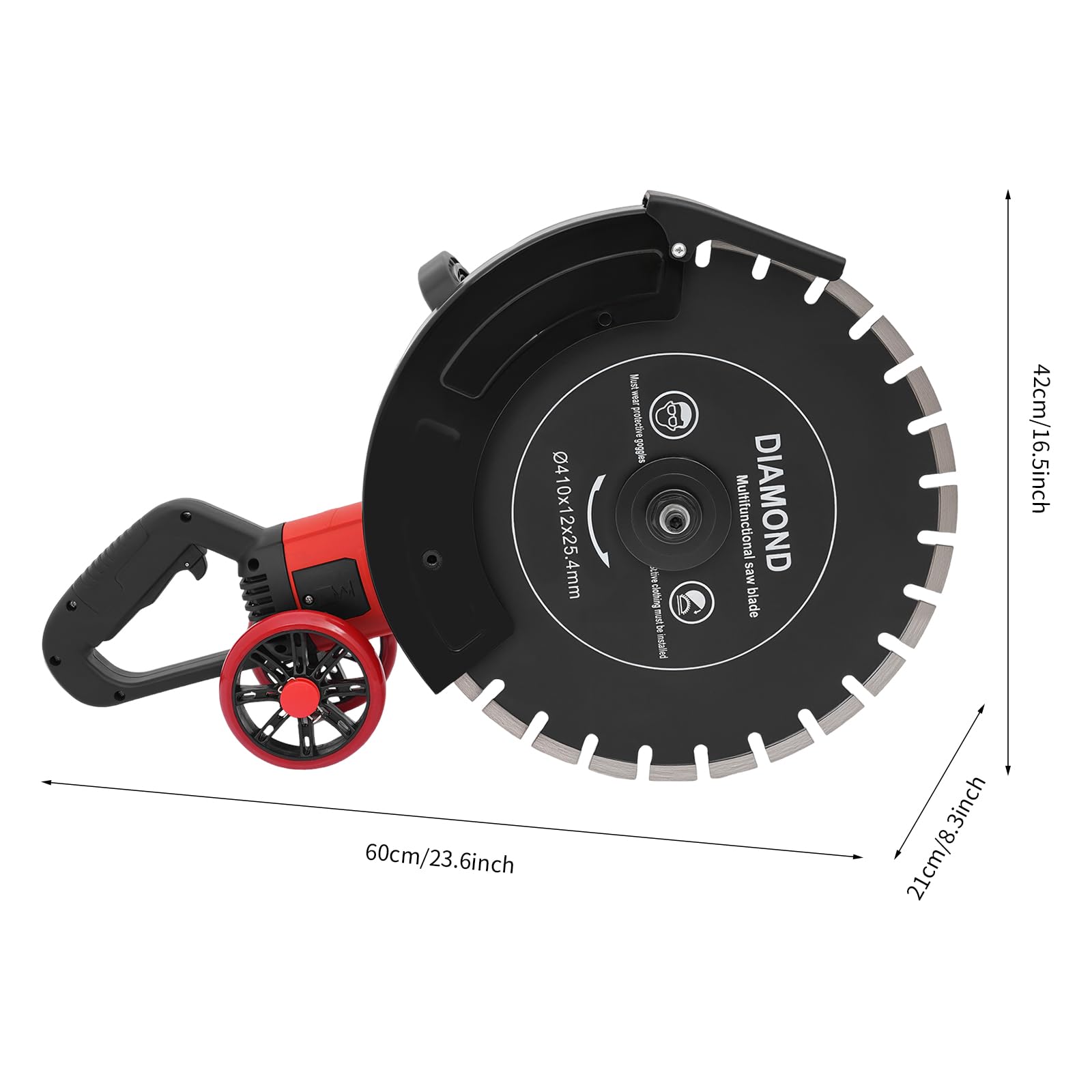 Sega per calcestruzzo, elettrica, 4000 W, 3000 giri/min, con lama diamantata da 410 mm, sega circolare per calcestruzzo, taglio per calcestruzzo, profondità di taglio regolabile 165 mm, sega a pietra