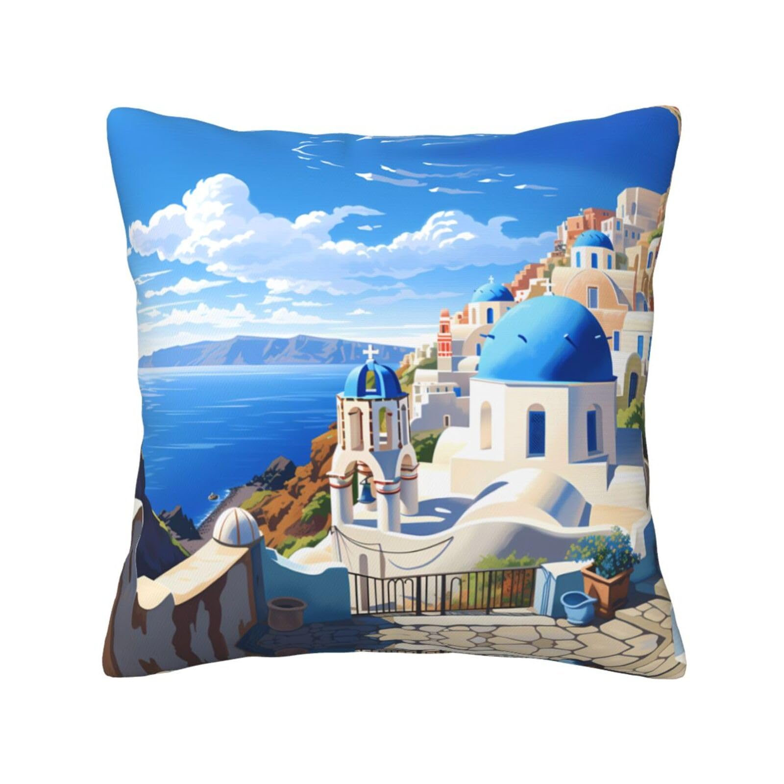YYHWHJDE Santorini Greek Island sea View Picture All-Season Pillowcase 12"x12" : Soft and Durable Suitable for car Sofa