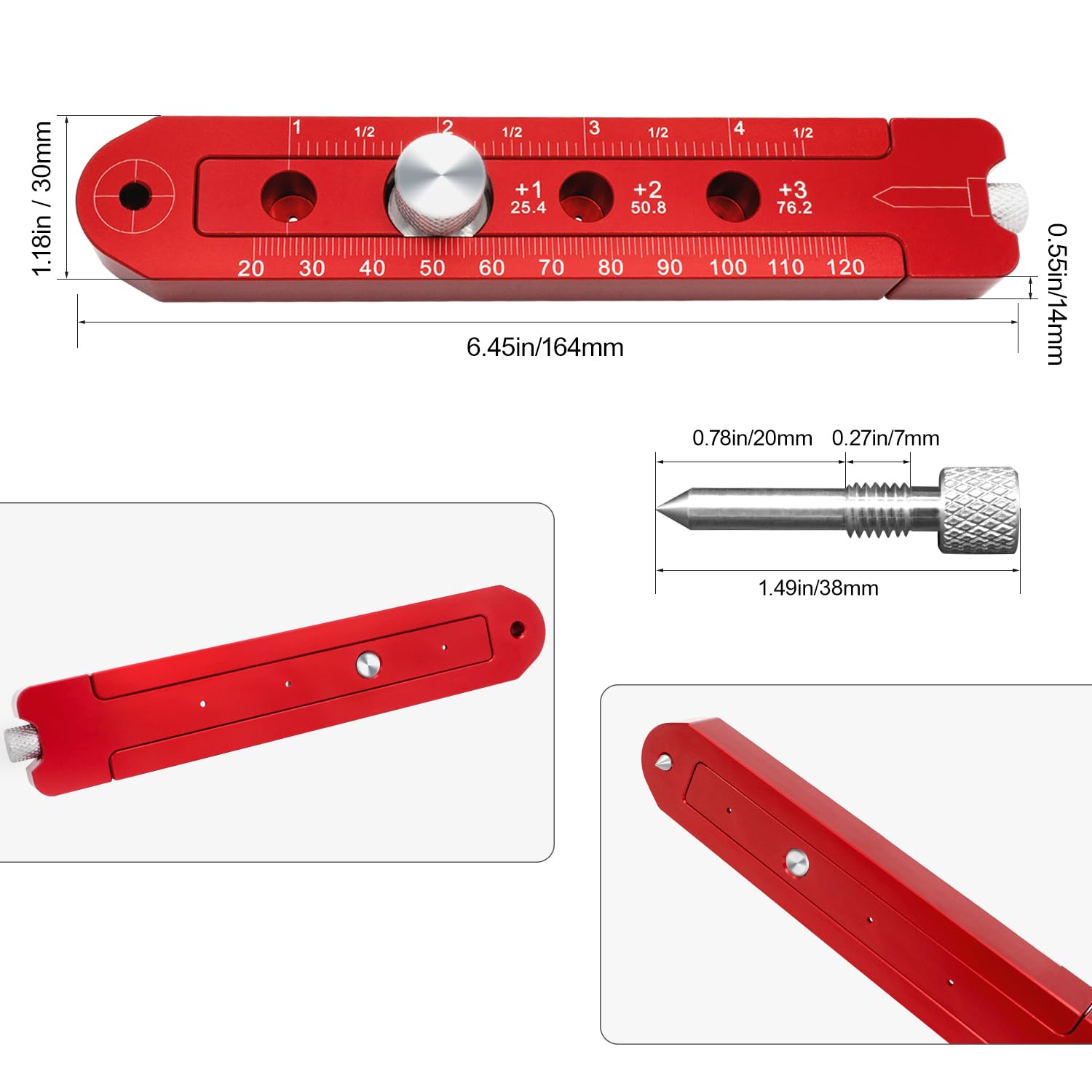 Brújula para carpintería, herramienta portátil de aleación de aluminio para carpintería, regla de dibujo de arco métrico ajustable/pulgada, regla de dibujo circular, medidor de marcado, herramienta de