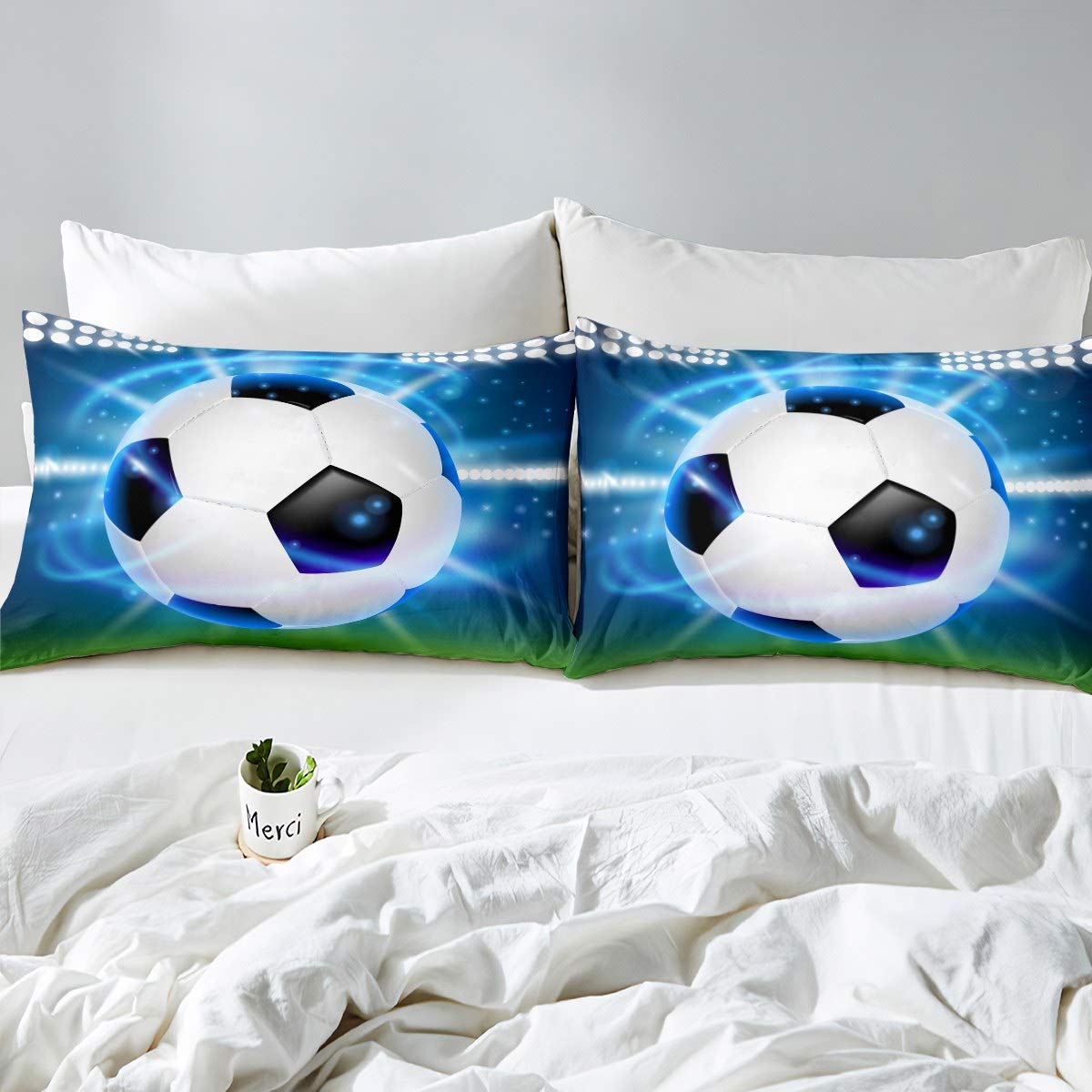 Loussiesd Jungen Fußball Bettwäsche Set 135x200cm 3D Muster 2-teilig
