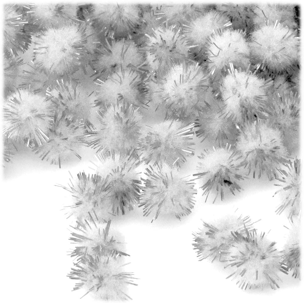 The Crafts Outlet Chenille Sparkly Pom Poms, Blue Porcupine, 0.5-inch (12-mm), 1000-pc, Light Blue