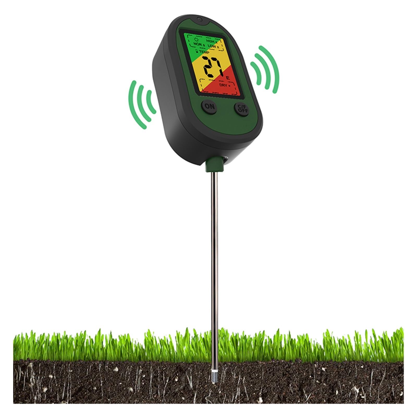 Probador de suelo 5 en 1, medidor de PH, medidor de humedad de plantas, temperatura, luz solar, medición de intensidad, análisis, alarma, Monitor de prueba de acidez del suelo