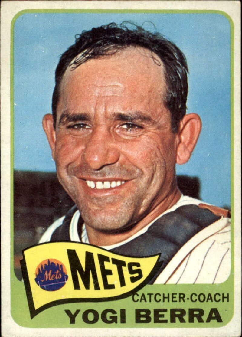 1965 Topps High 6th Series Baseball #470 Yogi Berra New York Mets Set Break #1 (Scan Shows Actual Front and Back of Trading Card)