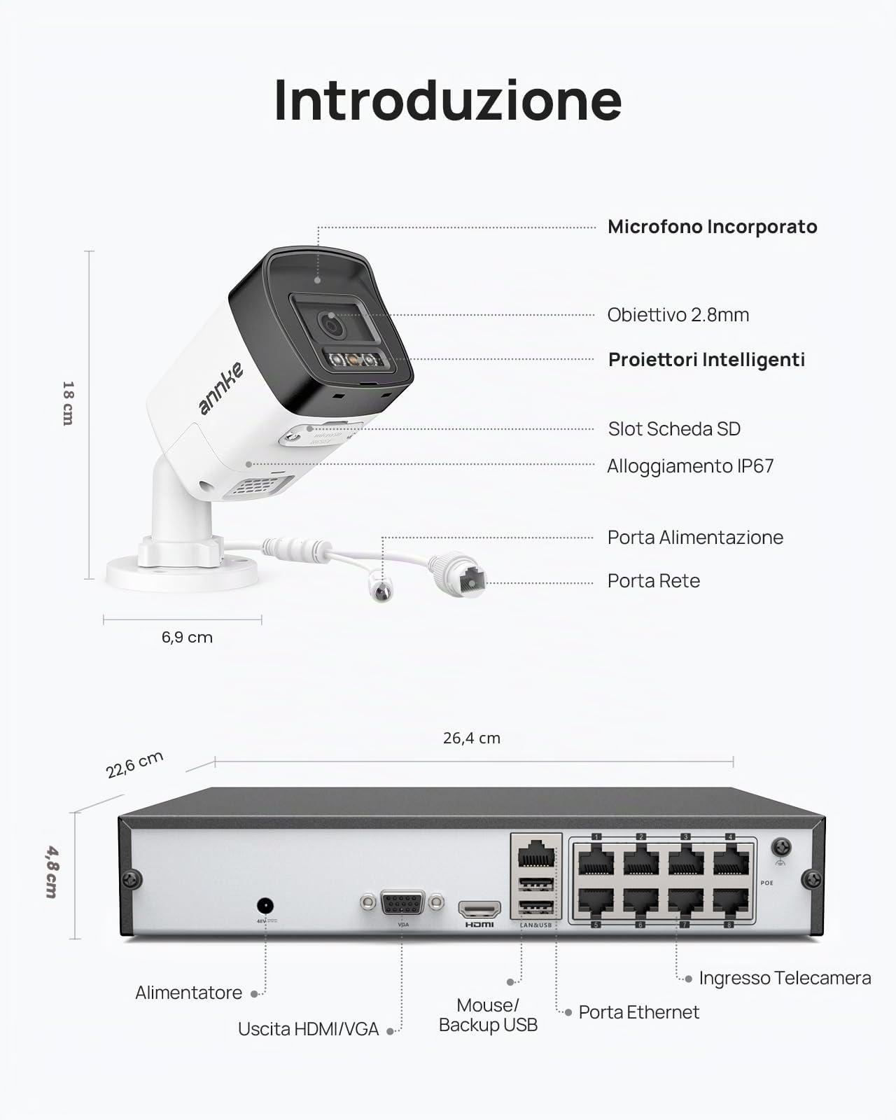 ANNKE PoE 8CH NVR 4K HD Kit di Videosorveglianza 2TB Disco Rigido 5MP 8 IP Telecamera di Sicurezza con EXIR Visione Notturna Fino a 30m, Rilevamento di Uomo/Veicolo, Impermeabile IP67