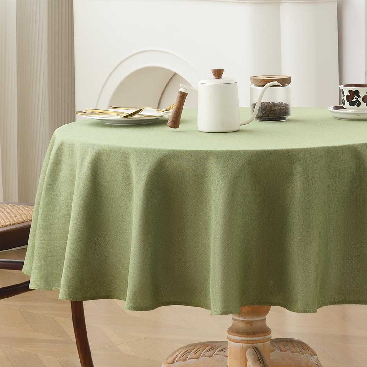 Wracra Waterproof Round Tablecloth for 2 to 4 Seater, Round 120cm Linen Style Indoor Outdoor Tablecloths