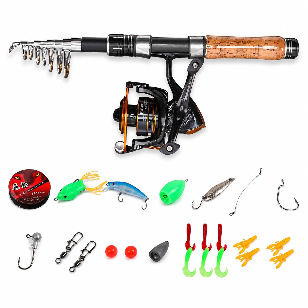Canna da Telescopica 36 cm | Componenti in metallo, Set da Pesca Completo, Pesca in acque dolci, Per pescatori