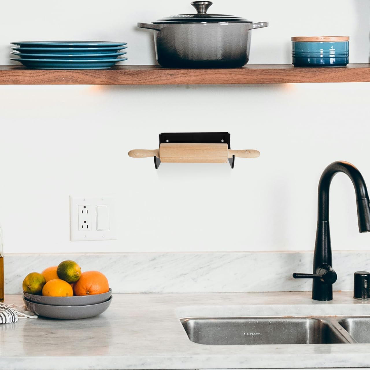 Shivra Rolling Pin Holder Acrylic Wall-mounted Storage Rack for Kitchen Rolling Pin Display Hanger Versatile Organizer for Home and Restaurant Use Black (1) 4