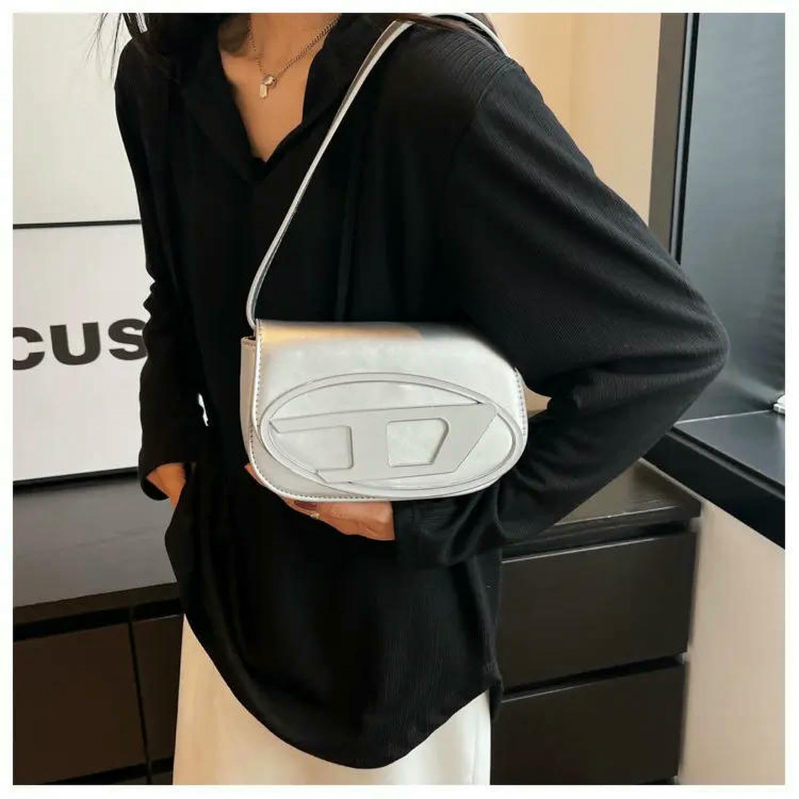 Handtasche Silberne Unterarm-umhängetasche – Schicke Damen-umhängetasche Für Den Tag-zu-Nacht-Stil, Trendige Kleine Mit Top-Griff-Design-schwarz