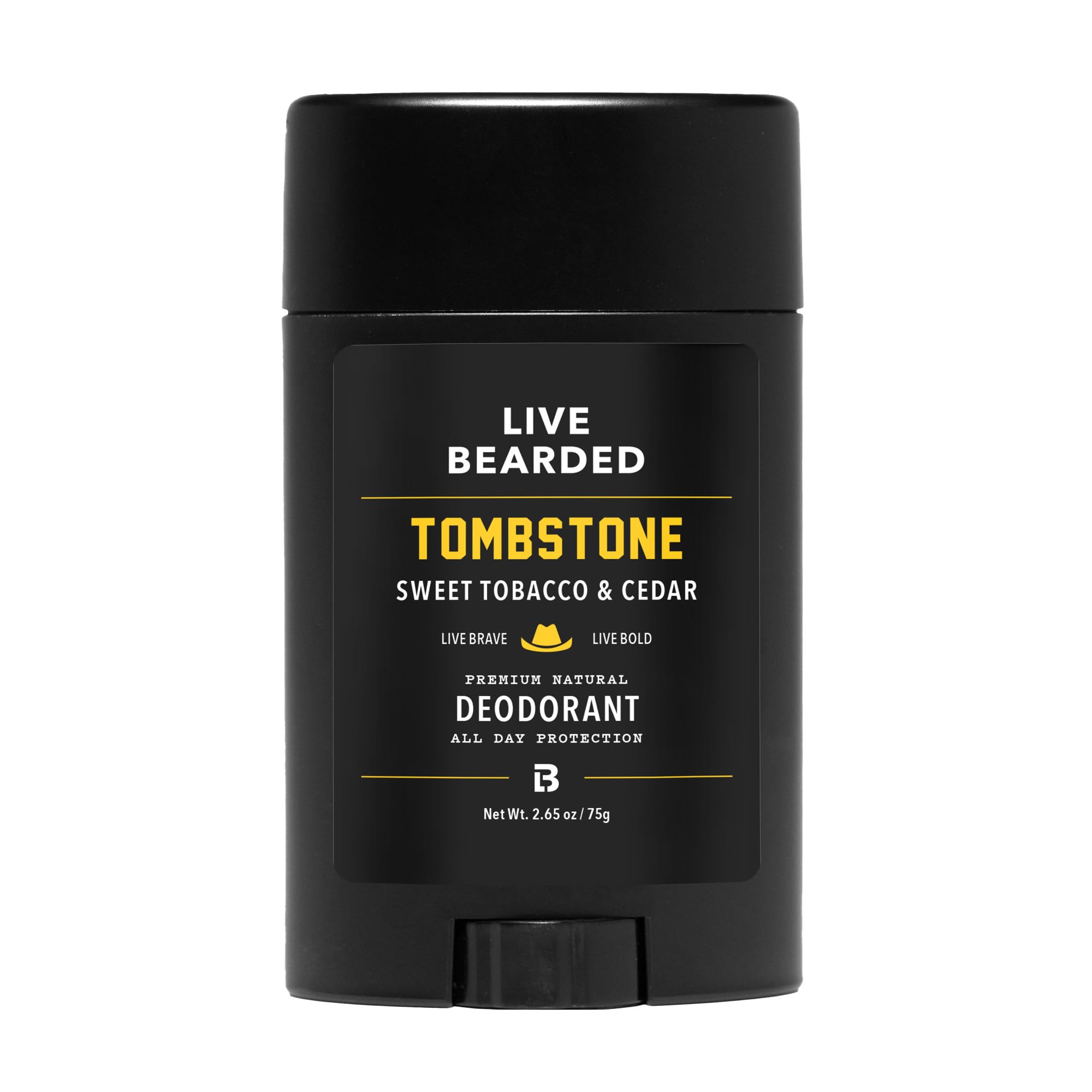 Live Bearded Men's Deodorant - Long Lasting, Aluminum Free, All Natural, Activated Charcoal Deodorant for Men, Travel Size - Tombstone, 1 Stick