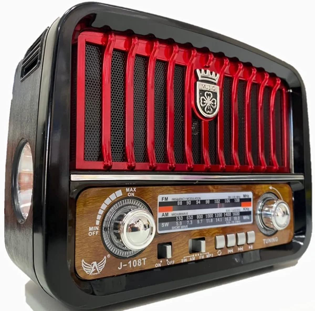 Caixa Som Antiga Radio Portátil Retro Am Fm Sd Usb Bluetooth Com Lanterna (Vermelho)